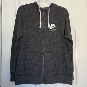 VTG Nike Red Label Charcoal Full-Zip Hoodie Women’s XL Just Do It Spelled Out